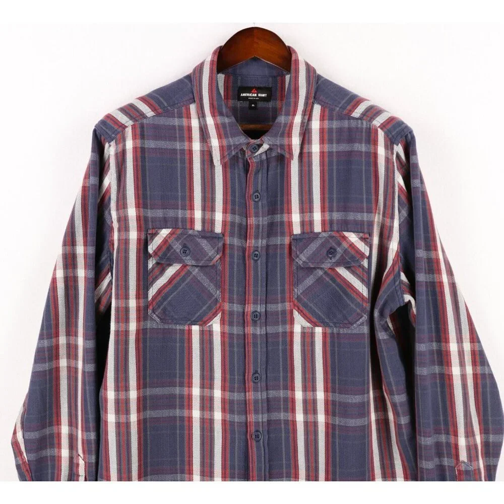 American Giant Button Front Shirt Mens XL Blue Red Plaid Long Sleeve Work USA - Picture 2 of 7